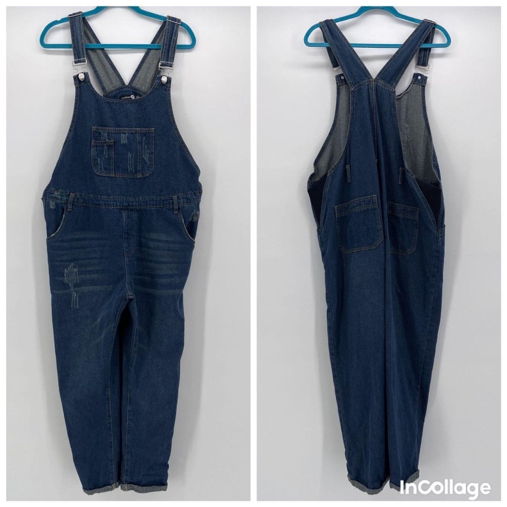 BooHoo Denim Jean Distressed Bibs Overalls 14